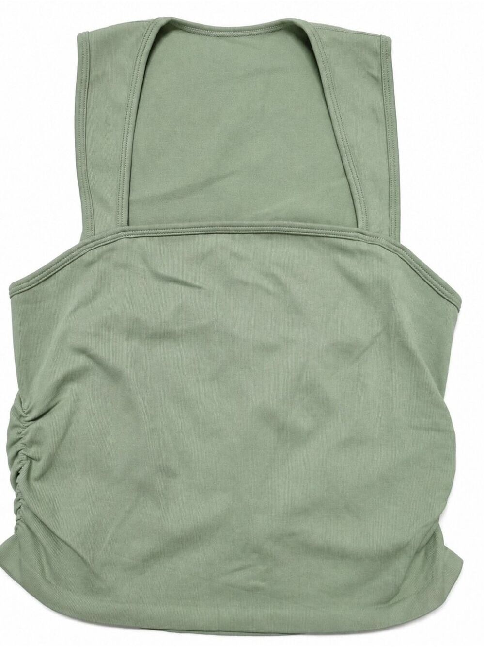 OQQ Sage Green Ruched Side Tank Top Square Neck Crop Medium NWOT